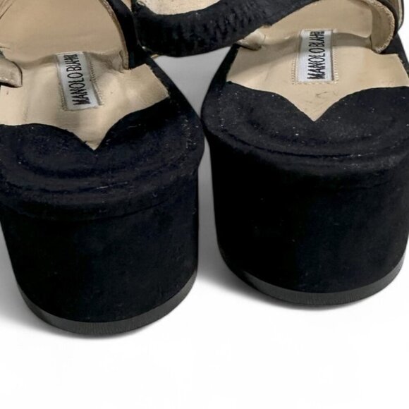 Manolo Blahnik Aspro Block Heel Slingback Suede Pump Black Sz EU 37 NWOT - Picture 11 of 11